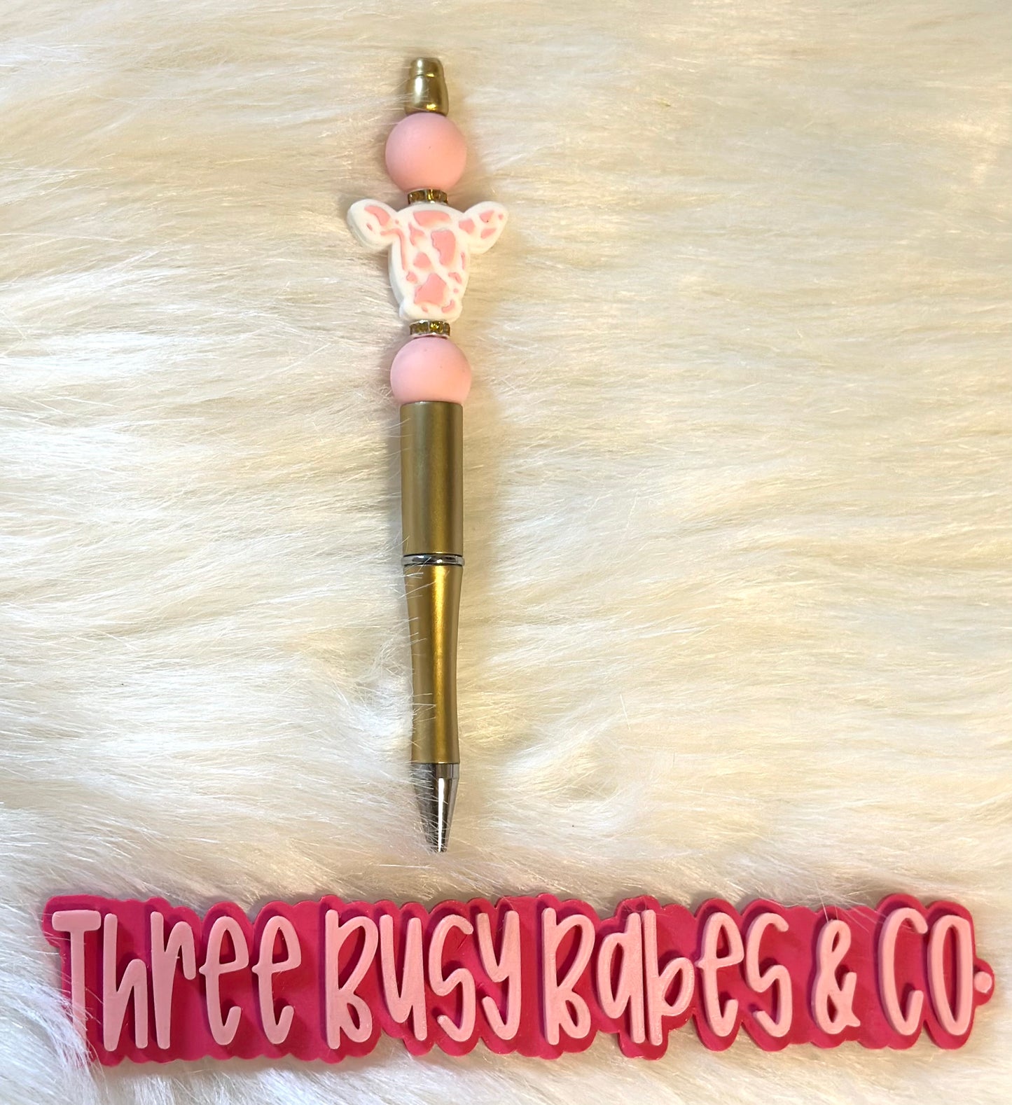Pink Cow Beaded Pen