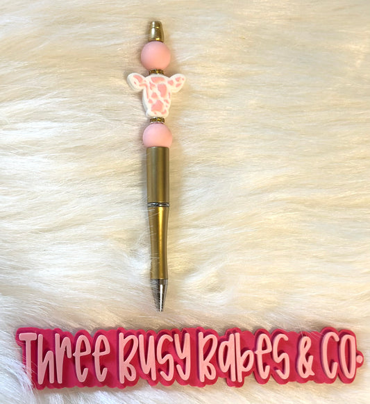 Pink Cow Beaded Pen